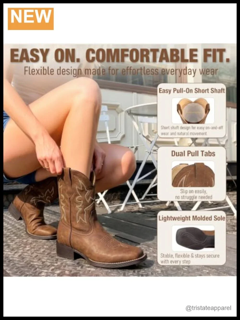 Women's Short Square Toe Cowboy Boots with Embroidery Mid-Calf Western Booties